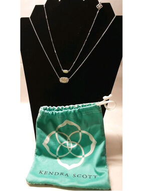 KENDRA SCOTT-2 Dainty Layering Necklaces-ELISA Iridescent Druzy & FERN Silver